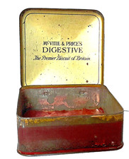VINTAGE TIN - McVITIE SAMPLE to RESTORE - DIGESTIVE BISCUITS  - 9 x 9 x 4 cm
