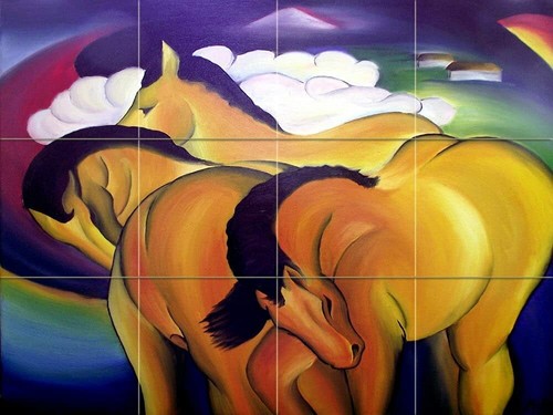 Tile mural yellow horses - yellow, m