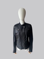 Superdry Real Leather Jacket Size S (UK 8 10) Black 4 Zip Pockets Biker Style