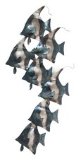 VERTICAL Metal Wall Art - silver/blue Steel School of Fish 74 cm high 31 cm wide