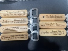 Personalised Wooden Bottle Opener, Any Text You require,Birthday,fathers Day Etc