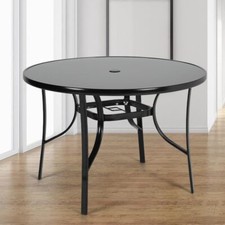 Round 105cm Garden Table Outdoor Patio Cafe Dining Table w/ Parasol Hole Black