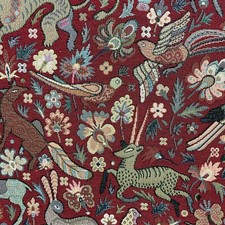 Tudor Forest Tapestry Fabric Red Weave Vintage Jacquard Upholstery Cushion