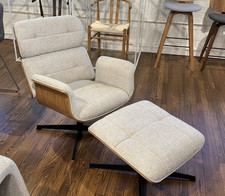 Uk Eames Style Lounge Chair Beige Fabric Swivel Armchair (Chair Only)