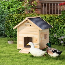Wooden Duck House, Raised Poultry Coop with Double Doors, Natural Wood Finish