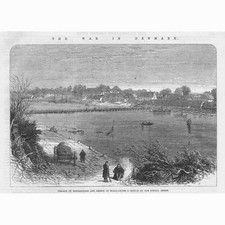 SCHLESWIG HOLSTEIN WAR Bridge of Boats at Egersund - Antique Print 1864