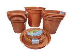 Plastic Plant Pots And Tray Saucers Terracotta Garden Flowers Growing Planting