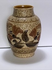 VTG West German Pottery Vase Bay 670-25 Earthy Brown Tones Floral  26 Cms VGC