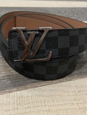 Louis Vuitton Black Leather Belt Chequered with  Silver LV Logo