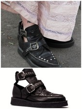 UNDERGROUND Sz 36 5 Black Bowie Leather Creepers Snakeskin Flat Boots 