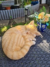 Vivid Arts Realistic Sleeping Ginger Cat Garden Decoration