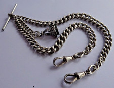 Antique solid silver double  pocket watch albert chain & silver fob seal