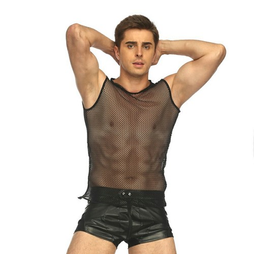 Mens tank top mesh fishnet - tank,