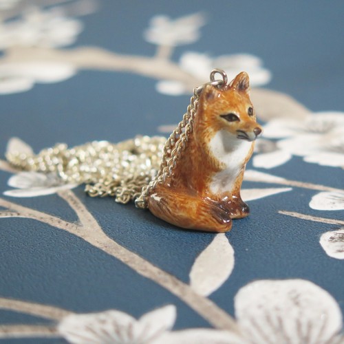 Porcelain fox pendant - fox, necklace
