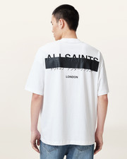 All Saints Mens Oversized Redact Ashen White T-Shirt Embroidered Logo Loose Tee