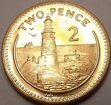 Large Gem Unc Gibraltar 2000 2 Pence~Lighthouse On Europa Pointe~Free Shipping