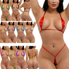 Women's Micro Bikini Set Shiny Bra Top G-String Thong Lingerie Swimsuit Swimwear