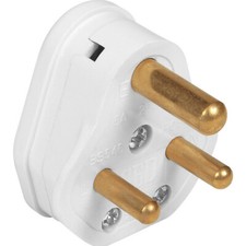 5A White Round 3 Pin Plug Top Unfused for lighting lamps fits into wall socket