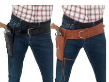 Adult Faux Leather Single Holster with Belt Mens Cowboy Fancy Dress