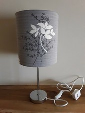 Antoinette a Wilman interiors fabric Grey Cotton Drum (20cm) shade and lamp