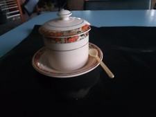 Swinnertons Hampton Ivory Condiment Pot And Saucer. With Spoon and lid.