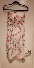 Strapless Silk White & Pink Floral Dress w/ Pearls  Size 6