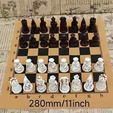 Vintage-Inspired Chess Set with Faux Leather Board & 3D Carved Resin Pieces 28cm