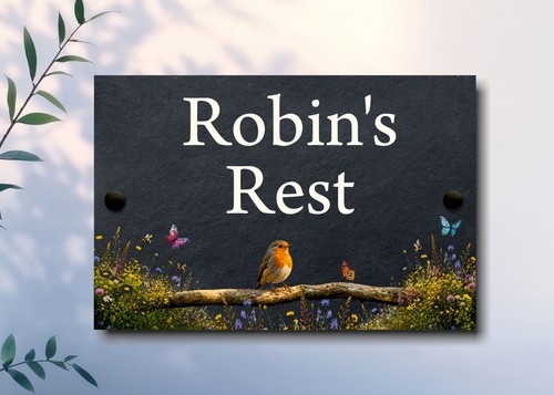 Robin butterfly slate - butterfly, house