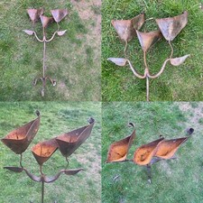 VINTAGE Style Metal Floor Standing 3 Candle Holder Floral Rustic Indoor Outdoor