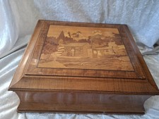 Antique Wooden Workbox With Marquetry Inlaid Lid