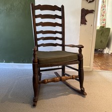 19th century Lancashire Ladderback Rocking Chair with original rush seat 