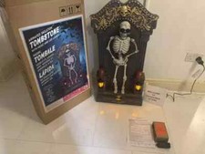 Halloween 3ft (1m) Animated Skeleton Tombstone with Music & Lights