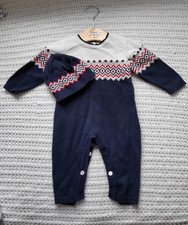 Emile et Rose Baby Boy Navy Fairsle Knitted All in One & Hat Set, Size 3 months