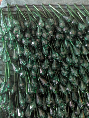 Emerald glass beaded fringe