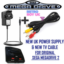 Sega MegaDrive 2 Power Supply UK Plug & TV Cable Cool Running