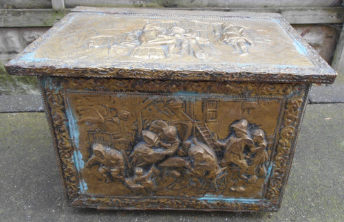 Vintage brass coal log box - log,