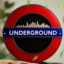 LONDON UNDERGROUND Round Wall Sign, Red & Blue Transit-Style Meta, Great Colours
