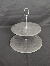 CAKE STAND 2 TIER SLATE TRAY AFTERNOON TEA WEDDING PLATES PARTY SERVING - ALDI