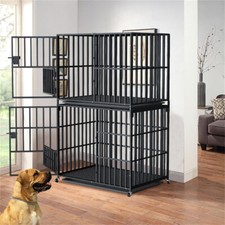 XXL Heavy Duty Dog Crate 2 Floor Stackable Dog Kennel Dog Grooming Cage Playpen