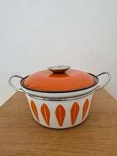 Vintage Catherineholm Norway Lotus Orange & White Enamel Small Cook Pot