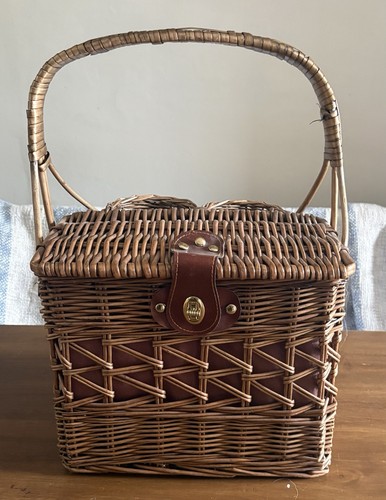 Vintage woven wicker picnic - woven,