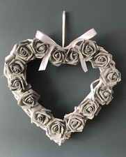 Wicker Heart Wreath 40cm Grey