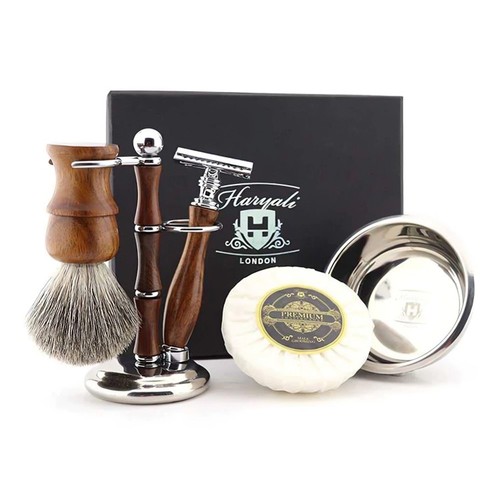 Wooden 5pc shaving set - wooden, with