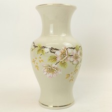 Sadler Apple Blossom Hand Painted Vase 7.5" Vintage Floral Gilded England Cream