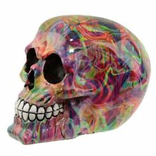 Gothic Fantasy Rainbow Marble Effect Resin Skull Ornament Halloween Decoration 