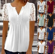 Womens Lace V-Neck Tops T-Shirts Ladies Short Sleeve Casual Blouse Tee Plus Size