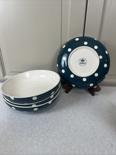 4x Whittard Of Chelsea polka dot Large Pasta / Salad Bowl   Teal white 21 Cm D