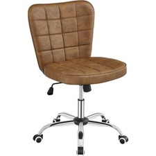 Mid-back Office Chair Faux Leather Computer Chair Armless Task Chair Retro Brown
