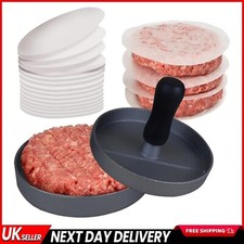 Burger Press Patty Maker & Paper Manual Silver Adjustable Beef Hamburger BBQ