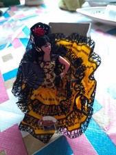 Vintage Spanish Flamenco Dancer Doll Boxed Yellow Black Dress